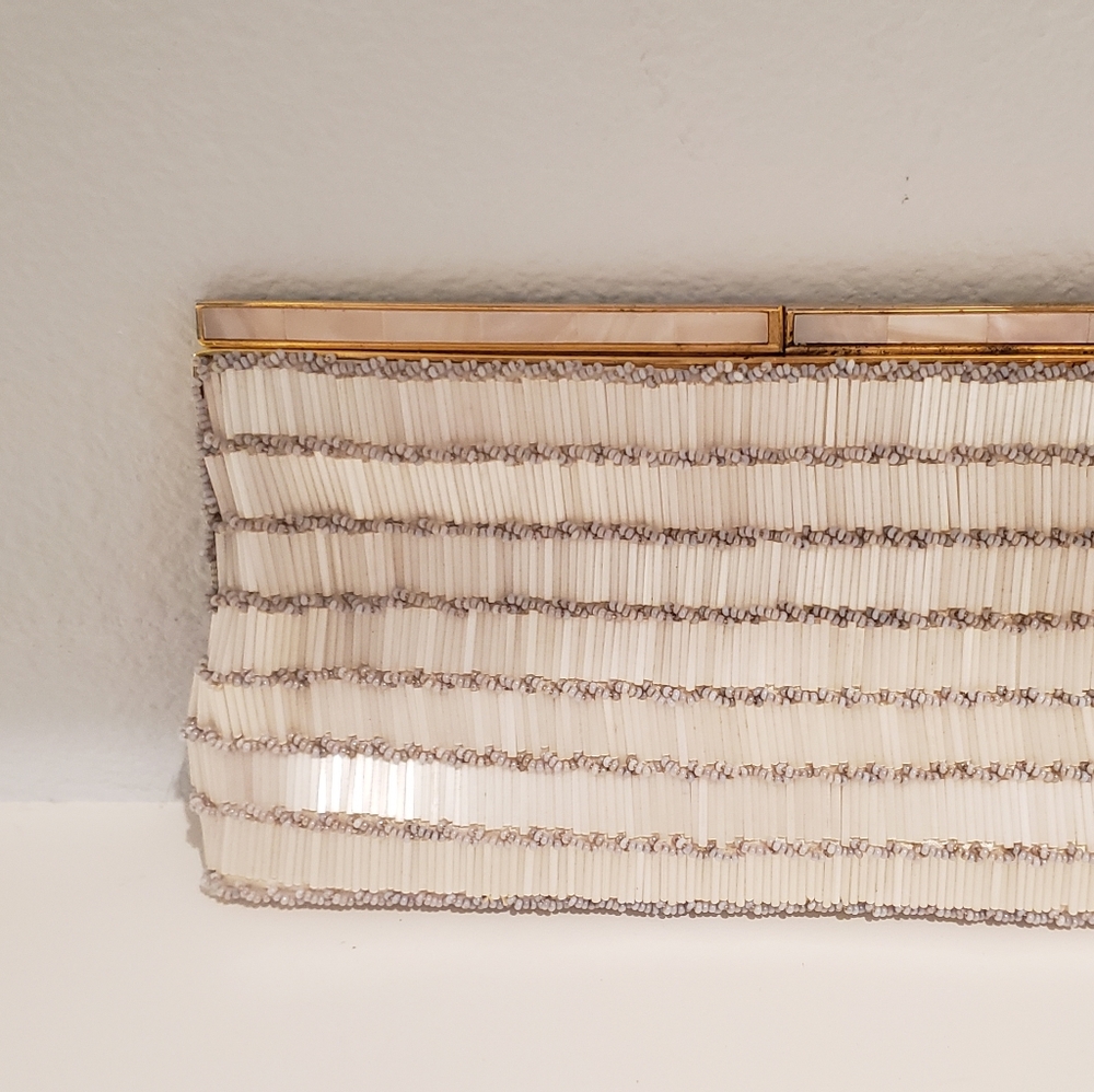 Authentic Vintage white beaded frame clutch